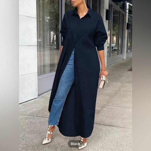 Passion of Essence Tops - Passion Plus Size Elegant Button Up Long Sleeve Lapel Collar Shirt Dress
